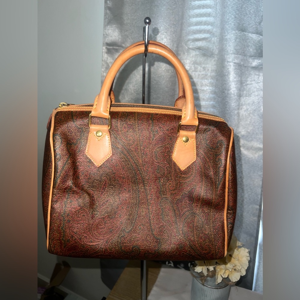Etro Bordeaux Paisley Boston Bag EUC Leather Luxury